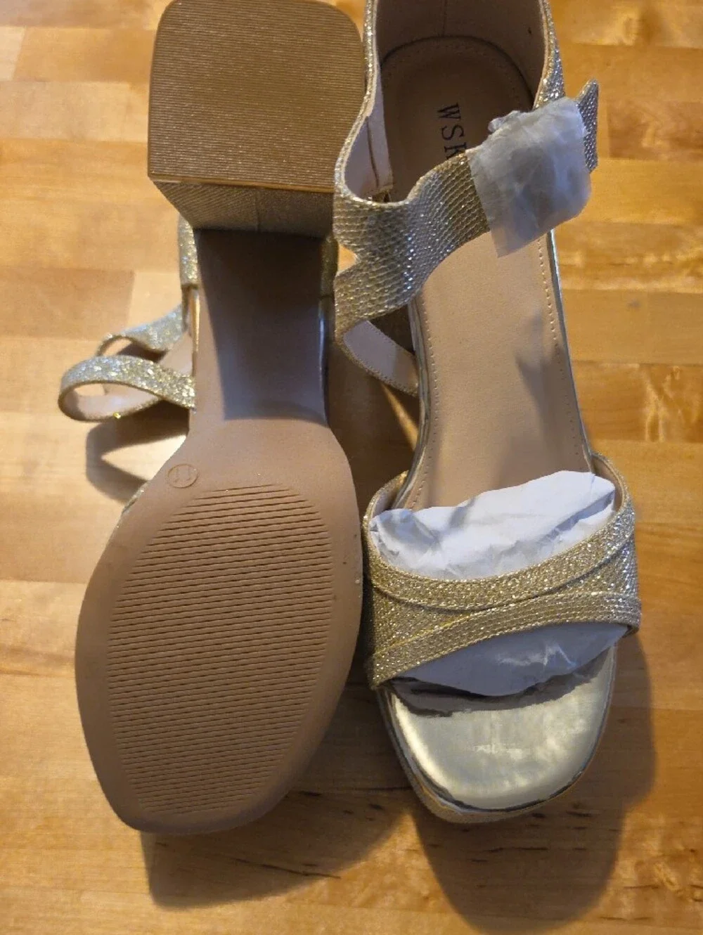 Gold Glitter Platform Block Heel Sandals